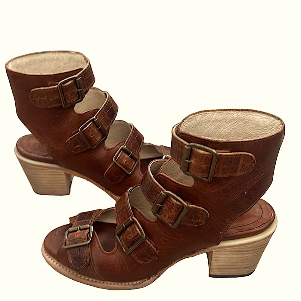Freebird Quail Brown Croc Embossed Straps, Size 8